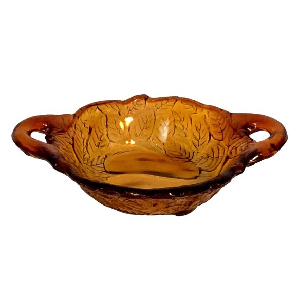 Tiara Indiana Glass  Burnt Honey Amber Pear 2 Handled Bowl Indiana Glass - Picture 1 of 3